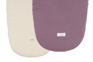 Prześcieradło muślinowe do gondoli/kosza mojżeszowego natural/purple 2 pack 