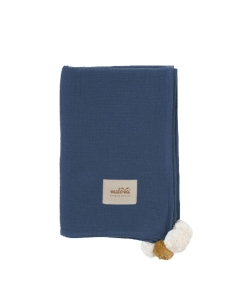 Otulacz muślinowy pompony dark blue