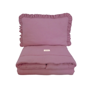 Muslin bedding set with filling ruffles Purple