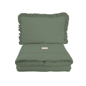 Muslin bedding set with filling ruffles Forest Green